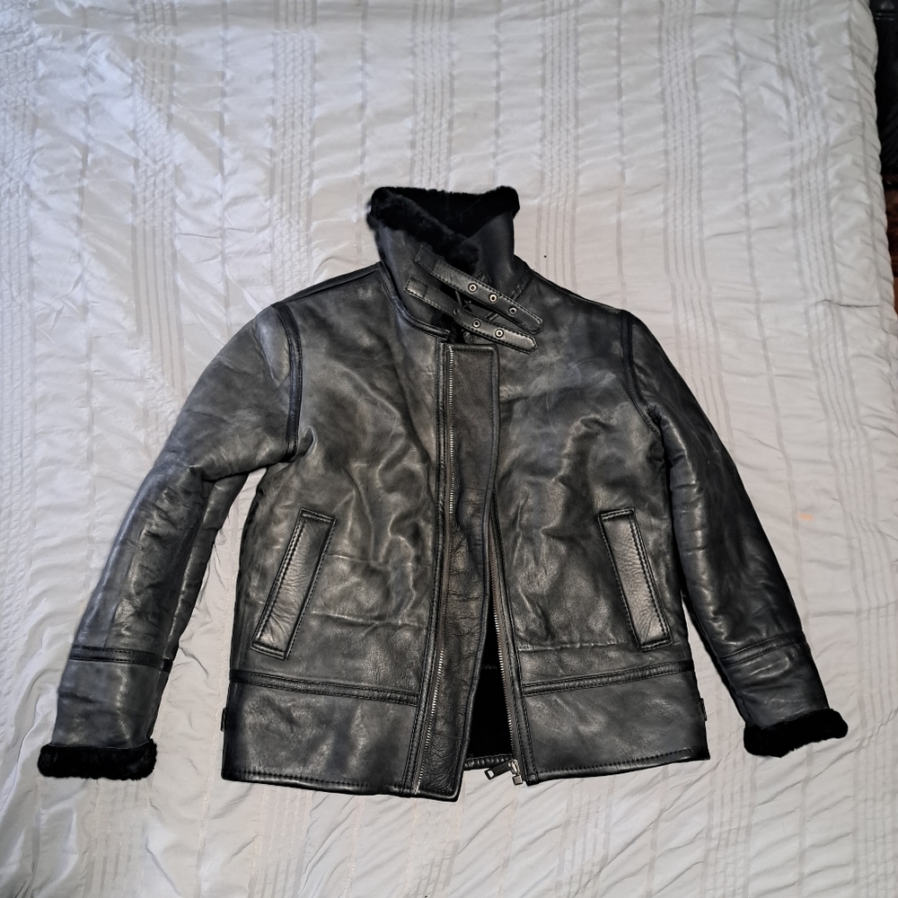 Men sherpa genuine Leather Coat  Reasonable Offers Welcomed